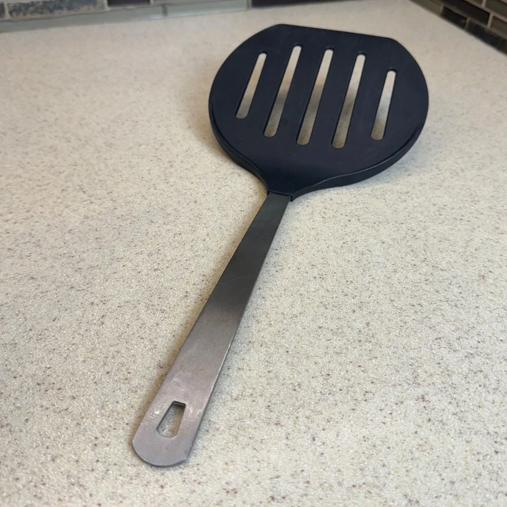 Amco XL Slotted Turner Spatula Black Nylon Stainless Steel 13